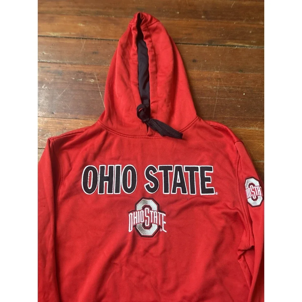 Ohio State University Buckeyes Hoodie Embroidered Red Drawstrings Mens Sz Medium